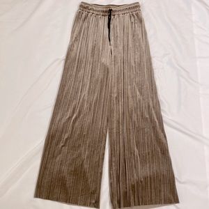 Taupe pleated velvet wide leg pull on pants